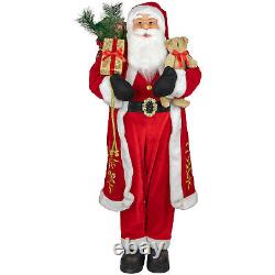 Northlight 4' Standing Santa Claus Christmas Figure Teddy Bear and Gift Sack