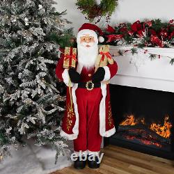 Northlight 4' Standing Santa Claus Christmas Figure Teddy Bear and Gift Sack