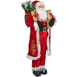 Northlight 4' Standing Santa Claus Christmas Figure Teddy Bear and Gift Sack