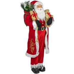 Northlight 4' Standing Santa Claus Christmas Figure Teddy Bear and Gift Sack