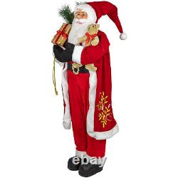 Northlight 4' Standing Santa Claus Christmas Figure Teddy Bear and Gift Sack