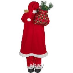 Northlight 4' Standing Santa Claus Christmas Figure Teddy Bear and Gift Sack