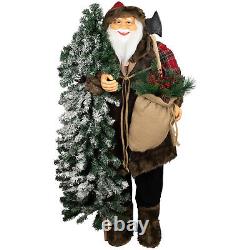 Northlight 5' St ing Woodl Santa Claus Christmas Figure with Flocked Alpine Tree