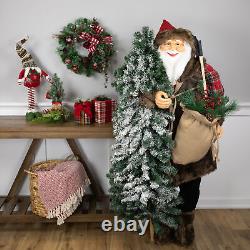 Northlight 5' St ing Woodl Santa Claus Christmas Figure with Flocked Alpine Tree