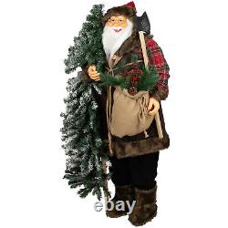 Northlight 5' St ing Woodl Santa Claus Christmas Figure with Flocked Alpine Tree