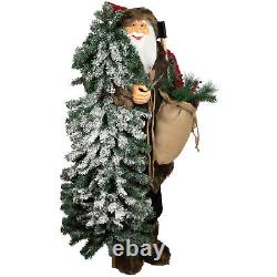 Northlight 5' St ing Woodl Santa Claus Christmas Figure with Flocked Alpine Tree