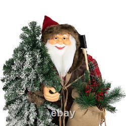 Northlight 5' St ing Woodl Santa Claus Christmas Figure with Flocked Alpine Tree