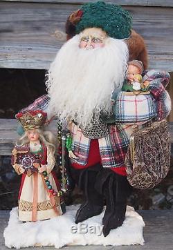 OOAK 19 Santa Claus Doll by Maria Stolz USING Antique FABRIC Fur Beads Purse