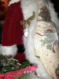 OOAK Standing Santa Claus Figure LARGE HUGE Tree Topper 29 Red Robe Bag & Dog