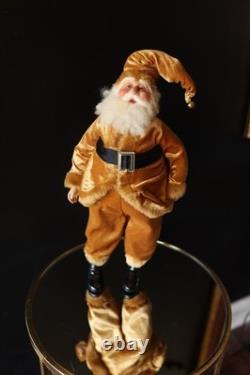 OOAK Vintage Whimsical Santa Claus St. Nick Gold Velvet Jester Hat Doll Figure