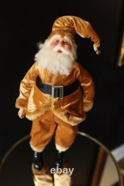 OOAK Vintage Whimsical Santa Claus St. Nick Gold Velvet Jester Hat Doll Figure