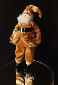 OOAK Vintage Whimsical Santa Claus St. Nick Gold Velvet Jester Hat Doll Figure