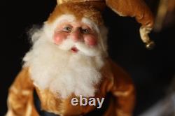 OOAK Vintage Whimsical Santa Claus St. Nick Gold Velvet Jester Hat Doll Figure