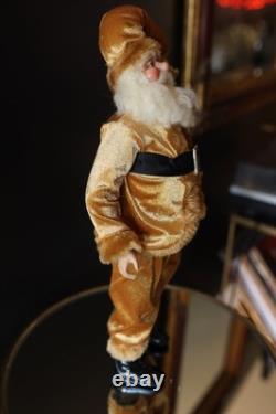 OOAK Vintage Whimsical Santa Claus St. Nick Gold Velvet Jester Hat Doll Figure
