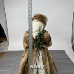 Old World Santa Claus Figure Real Fur Rabbit Coat Folk Art Christmas 24