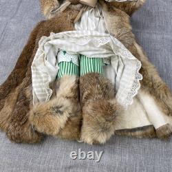 Old World Santa Claus Figure Real Fur Rabbit Coat Folk Art Christmas 24