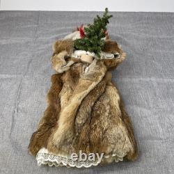 Old World Santa Claus Figure Real Fur Rabbit Coat Folk Art Christmas 24
