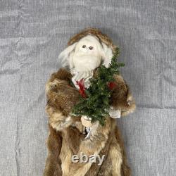 Old World Santa Claus Figure Real Fur Rabbit Coat Folk Art Christmas 24