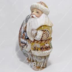 Old World Style Santa Claus Statue Christmas Russian Hand Carved Wooden Figure