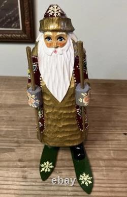Ornate Wood Hand Made Russian Santa Claus Statue Figure Signed Folk Art Vintage