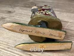 Ornate Wood Hand Made Russian Santa Claus Statue Figure Signed Folk Art Vintage