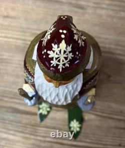 Ornate Wood Hand Made Russian Santa Claus Statue Figure Signed Folk Art Vintage