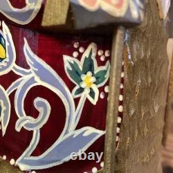 Ornate Wood Hand Made Russian Santa Claus Statue Figure Signed Folk Art Vintage