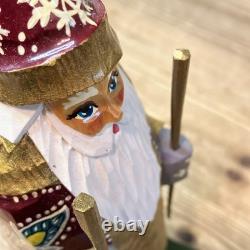 Ornate Wood Hand Made Russian Santa Claus Statue Figure Signed Folk Art Vintage