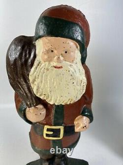 Pair Antique Cast Iron Santa Clause Xmas Door Stop Figure Sculpture Hubley 13