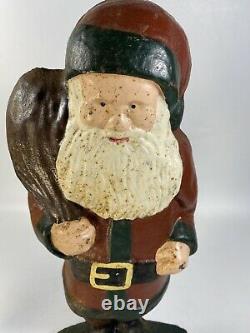 Pair Antique Cast Iron Santa Clause Xmas Door Stop Figure Sculpture Hubley 13