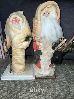 Pair of Vintage Antique Father Christmas Santa Claus Figures Paper Mache 15