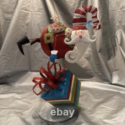 Pier 1 One VTG SANTA CLAUS BOBBLE FLY OVER PRESENT GLITR Figurine 13.5 HTF VGUC