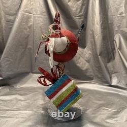 Pier 1 One VTG SANTA CLAUS BOBBLE FLY OVER PRESENT GLITR Figurine 13.5 HTF VGUC