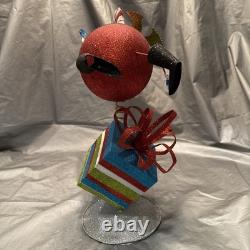 Pier 1 One VTG SANTA CLAUS BOBBLE FLY OVER PRESENT GLITR Figurine 13.5 HTF VGUC