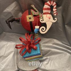 Pier 1 One VTG SANTA CLAUS BOBBLE FLY OVER PRESENT GLITR Figurine 13.5 HTF VGUC