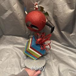 Pier 1 One VTG SANTA CLAUS BOBBLE FLY OVER PRESENT GLITR Figurine 13.5 HTF VGUC