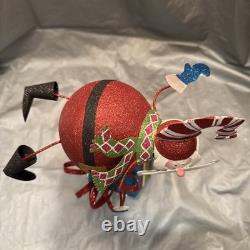 Pier 1 One VTG SANTA CLAUS BOBBLE FLY OVER PRESENT GLITR Figurine 13.5 HTF VGUC