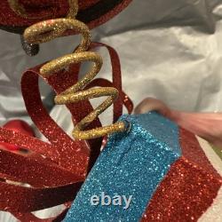 Pier 1 One VTG SANTA CLAUS BOBBLE FLY OVER PRESENT GLITR Figurine 13.5 HTF VGUC