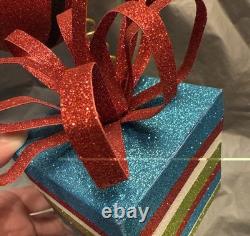 Pier 1 One VTG SANTA CLAUS BOBBLE FLY OVER PRESENT GLITR Figurine 13.5 HTF VGUC