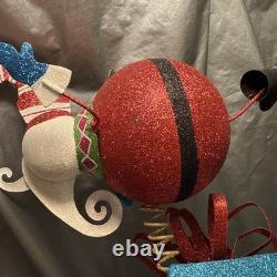 Pier 1 One VTG SANTA CLAUS BOBBLE FLY OVER PRESENT GLITR Figurine 13.5 HTF VGUC