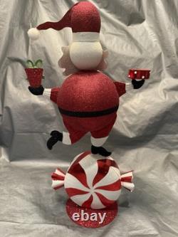 Pier 1 One VTG Santa Claus Tealight CHRISTMAS Peppermint Glittr 17.25 Rare VGUC