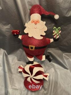 Pier 1 One VTG Santa Claus Tealight CHRISTMAS Peppermint Glittr 17.25 Rare VGUC