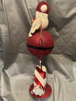 Pier 1 One VTG Santa Claus Tealight CHRISTMAS Peppermint Glittr 17.25 Rare VGUC