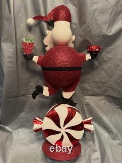 Pier 1 One VTG Santa Claus Tealight CHRISTMAS Peppermint Glittr 17.25 Rare VGUC