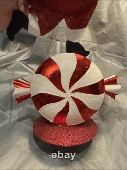 Pier 1 One VTG Santa Claus Tealight CHRISTMAS Peppermint Glittr 17.25 Rare VGUC
