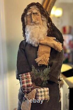 Primitive Grungy Santa Claus OOAK Handmade Vintage Style Signed By Artist 22 in