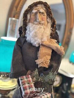 Primitive Grungy Santa Claus OOAK Handmade Vintage Style Signed By Artist 22 in