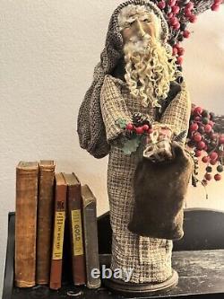 Primitive Grungy Santa Claus OOAK Handmade Vintage Style Signed By Artist 22 in