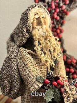 Primitive Grungy Santa Claus OOAK Handmade Vintage Style Signed By Artist 22 in