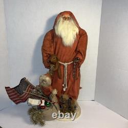 Primitive Ragon House Santa Claus 21 Red Coat Sculpted Face And Hands Toys Bear